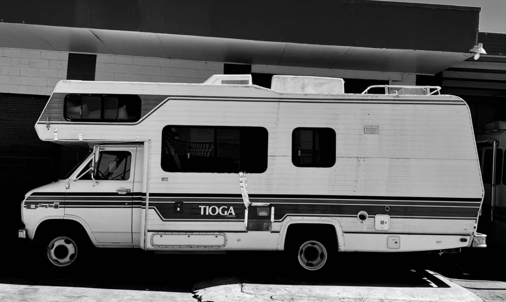 RV Camper in black and white